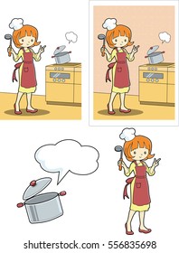 Mama cooks in the kitchen.Mom is a chef at home.She cooks stewed dishes in a pot.
