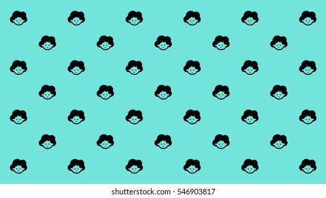 Mama face with curly hair style smiles happily arranged as pattern for monitor wall paper or printable paper wrap.