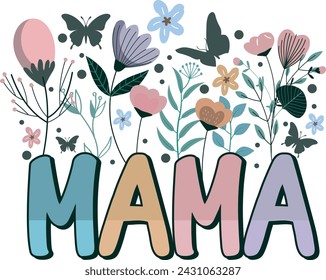 Mama Groovy Flower Popular Retro Floral Mama Camiseta Diseño