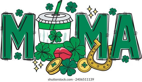 Mama latte St. Patrick's Day Lucky Coffee T shirt Design