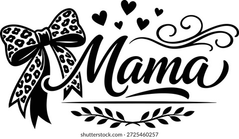 Letras de mamá con arco de leopardo y corazones decorativos