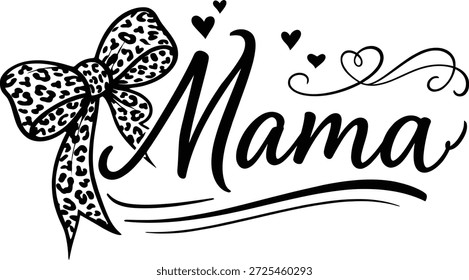 Letras de mamá con arco de leopardo y corazones decorativos