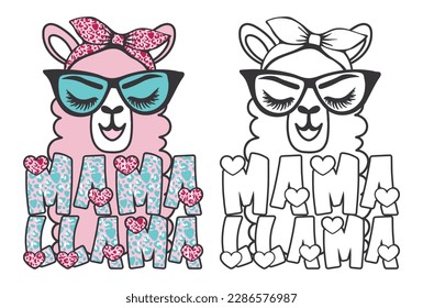 mama llama, Messy Bun Hair with Leopard skin mothers gift design good for any print on demand project svg