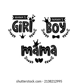 Mama Love Vector Typography. Love Words For Baby Girl Or Boy. Mama And Mini Matching Quotes. Mom Life Calligraphy. Mothers Day Text Design. Mommy And Me Cartoon Illustration. Girl Boy Mama