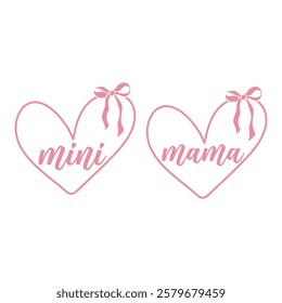 Mama Mini- Mama Mini Bow Heart Mom Mother Mum, Mother's day t shirt design