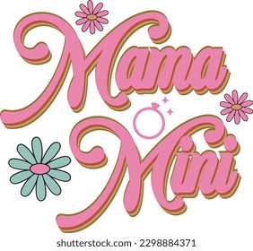 Mama mini mothers day colorful flower typography sublimation t-shirt, mug, bag, sticker design

