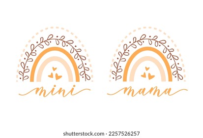 Mama and Mini Rainbow Svg cutting files. Mom and baby boho rainbow vector clipart isolated on white background. Perfect for shirts, different apparel, Mother's day printable gifts, cards etc