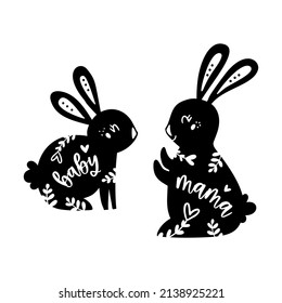Mama and mini vector set. Vector love typography for baby girl or boy. Mom life calligraphy. Mothers day text design. Mommy and me cartoon illustration. Matching text quotes