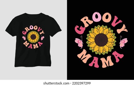 mama - Mom Wavy Retro Groovy T-shirt Svg Design vector. Best use for T-Shirt, mag, sticker, wall mat, etc.