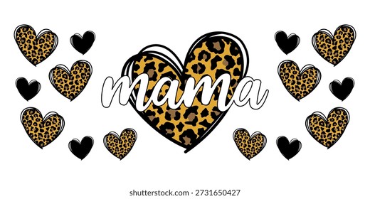 Mamá en mano dibujado leopardo corazón. Diseño moderno.