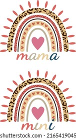 Mama Rainbow illustration, Mini Rainbow vector, Leopard Print, Pastel Rainbow, Mommy and Me 