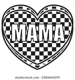 Mama  Retro Mama Checkered Heart   Mother's Day  T-Shirt Design