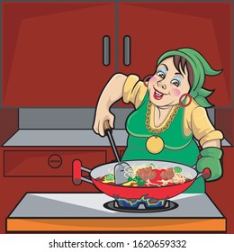 a mama who is cooking in the kitchen with her delicious food