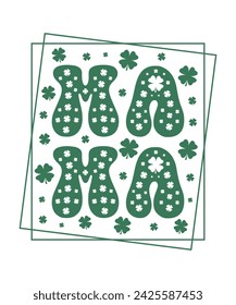 Mama word St. Patrick's Day green logotype typographic sublimation art on white background