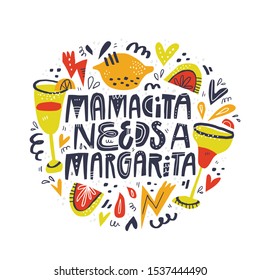 Mamacita needs margarita lettering in abstract frame