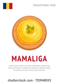 Mamaliga. National romanian dish. View from above. Vector flat illustration.