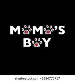 Mama's Boy text with doodle paw prints with heart