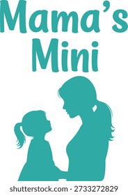 Mama's Mini ilustração vetorial de design de tipografia de silhueta para mãe filha combinando roupa e amor familiar em fundo transparente.
