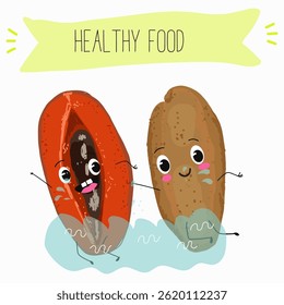 Mamey, mammea, mammee fruit. Natural vitamin antioxidant detox food collection. Vector hand drawn illistration.