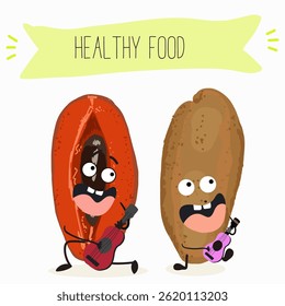 Mamey, mammea, mammee fruit. Natural vitamin antioxidant detox food collection. Vector hand drawn illistration.