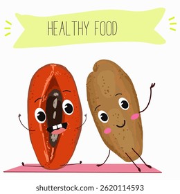 Mamey, mammea, mammee. Coleção de alimentos natural antioxidante vitamínico desintoxicante. Ilustração desenhada à mão vetorial.