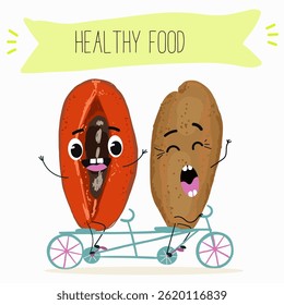 Mamey, mammea, mammee fruit. Natural vitamin antioxidant detox food collection. Vector hand drawn illistration.