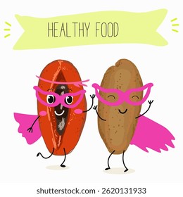 Mamey, mammea, mammee. Coleção de alimentos natural antioxidante vitamínico desintoxicante. Ilustração desenhada à mão vetorial.