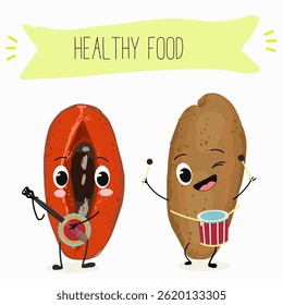 Mamey, mammea, mammee. Coleção de alimentos natural antioxidante vitamínico desintoxicante. Ilustração desenhada à mão vetorial.