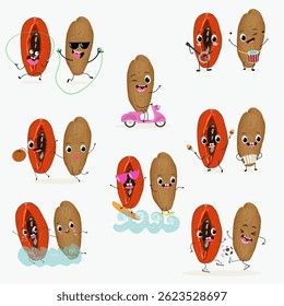 Mamey, mammea, mammee. Coleção de alimentos natural antioxidante vitamínico desintoxicante. Ilustração desenhada à mão vetorial.