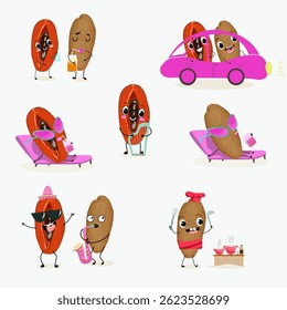 Mamey, mammea, mammee fruit. Natural vitamin antioxidant detox food collection. Vector hand drawn illistration.
