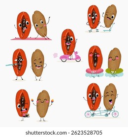 Mamey, mammea, mammee fruit. Natural vitamin antioxidant detox food collection. Vector hand drawn illistration.