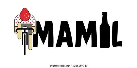 Mamil Is An American Abbreviation For Middle-aged Men In Lycra; Or Middle-aged Men In Cycling Suits. Cartoon Cycling Symbol. World Bicycle Day. Sport Cyclist. Old Man On A Bike And Outfit And Beer. 