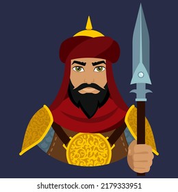 Mamluk avatar - desert knight of medieval Egypt. Historical military costume. Flat illustration.