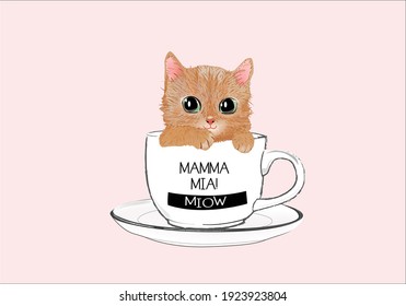 mamma mia (oh my god in italian) with cat  coffee mug design positive quote