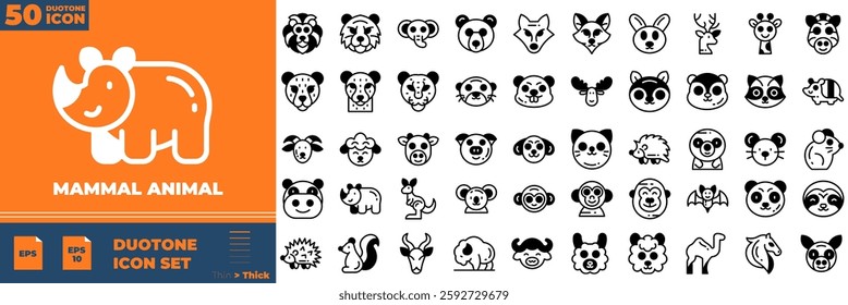 Mammal Animal Duotone Editable Icons set. Vector illustration in modern thin duotone style of mammal animal icons: animal, nature, water, etc