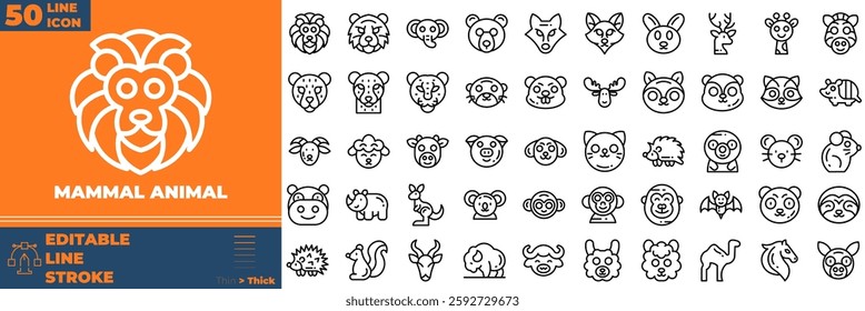 Mammal Animal Line Editable Icons set. Vector illustration in modern thin line style of mammal animal icons: animal, nature, water, etc