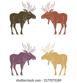 Mammal Animal Moose Zoology Elk Biology Antlers Reindeer. Deer Wild Animal Vector Illustration Isolated On A White Background
