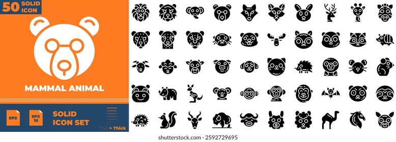 Mammal Animal Solid Editable Icons set. Vector illustration in modern thin solid style of mammal animal icons: animal, nature, water, etc