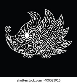 Mammal the hedgehog in the style of Zentangle, Doodle . Hand drawing for greeting cards, logo, labels. Black and white vector illustration