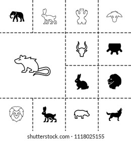 Mammal icon. collection of 13 mammal filled and outline icons such as udder, lion, rabbit, elephant, bull, hippopotamus, wolf, goat. editable mammal icons for web and mobile.