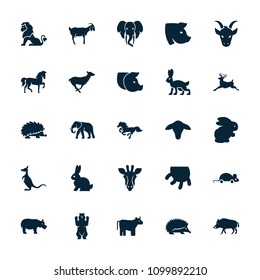 Mammal icon. collection of 25 mammal filled icons such as cow, goat, rabbit, giraffe, hog, horse, hedgehog, bear, elephant, antelope. editable mammal icons for web and mobile.