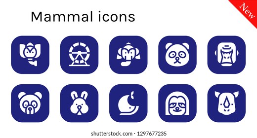  mammal icon set. 10 filled mammal icons. Simple modern icons about  - Elephant, Hamster wheel, Panda bear, Gorilla, Rabbit, Whale, Sloth, Rhino