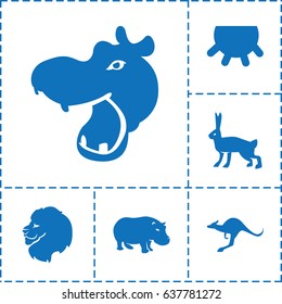 Mammal icon. set of 6 mammal filled icons such as udder, hippopotamus, lion, kangaroo
