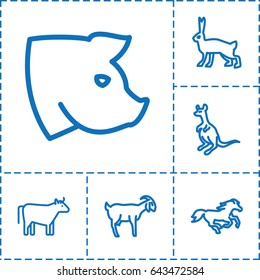 Mammal icon. set of 6 mammal outline icons such as cangaroo, horse, pig, rabbit, goat