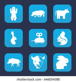 Mammal icon. set of 9 filled mammal icons such as cow, rabbit, hog, bear, squirrel, goat, hippopotamus