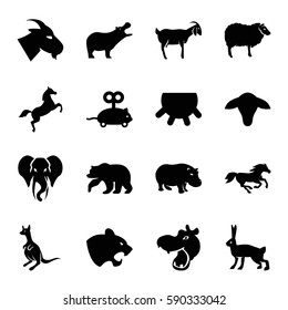 mammal icons set. Set of 16 mammal filled icons such as udder, goat, bear, hippopotamus, panther, sheep, kangaroo, horse, rabbit, elephant