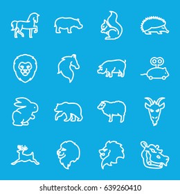 Mammal icons set. set of 16 mammal outline icons such as bear, lion, horse, hedgehog, sheep, pig, squirrel, deer, hippopotamus, goat, rabbit