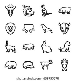 Mammal icons set. set of 16 mammal outline icons such as giraffe, lion, rabbit, bear, hedgehog, cangaroo, pig, goat, hippopotamus, seal