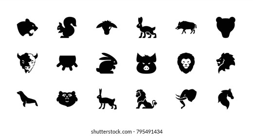 Mammal icons. set of 18 editable filled mammal icons: udder, bear, hog, lion, pig, panther, horse, goat, rabbit, seal, squirrel
