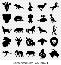 Mammal icons set. set of 25 mammal filled icons such as goat, rabbit, giraffe, hog, lion, horse, hedgehog, bear, mouse, elephant, antelope, kangaroo, squirrel, wolf